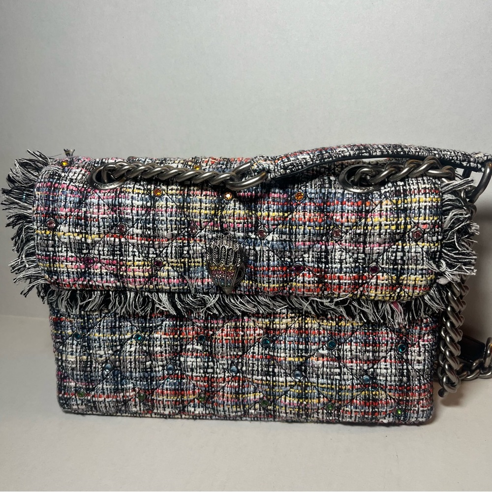 Kurt Geiger London Gray Tweed Kensington Silver Chain Handbag